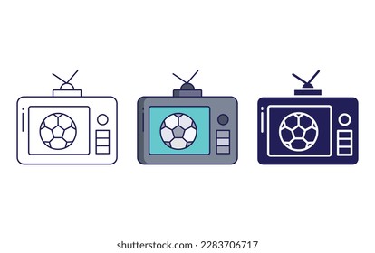 football in tv line and solid vector icons