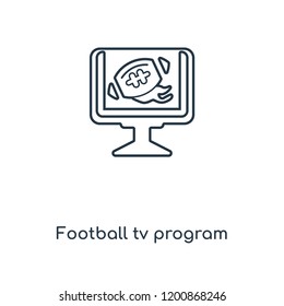 Football tv program concept line icon. Linear Football tv program concept outline symbol design. This simple element illustration can be used for web and mobile UI/UX.