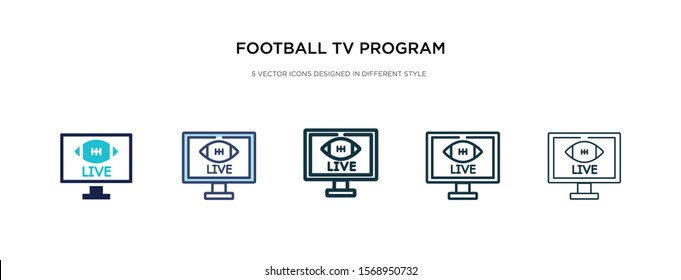 football tv program icon in different style vector illustration. two colored and black football tv program vector icons designed in filled, outline, line and stroke style can be used for web,
