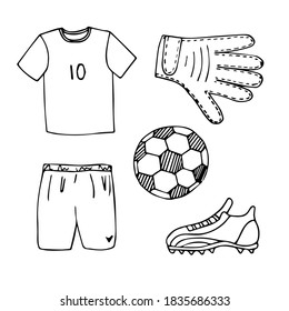 Football uniform doodles. Hand drawn elemetns. Stock vector illustration.