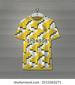 Football uniform jersey design with yellow abstract pattern background