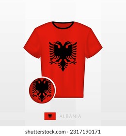 Uniforme de fútbol de la selección nacional de Albania con fútbol con bandera de Albania. Jersey de fútbol y fútbol con bandera. Plantilla de vectores.