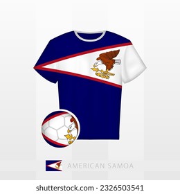 Uniforme de fútbol de la selección nacional de Samoa Americana con fútbol con bandera de Samoa Americana. Jersey de fútbol y fútbol con bandera. Plantilla de vectores.