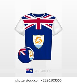 Uniforme de fútbol de la selección nacional de Anguila con fútbol con bandera de Anguila. Jersey de fútbol y fútbol con bandera. Plantilla de vectores.