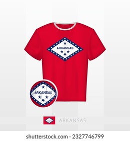 Uniforme de fútbol de la selección nacional de Arkansas con fútbol con bandera de Arkansas. Jersey de fútbol y fútbol con bandera. Plantilla de vectores.