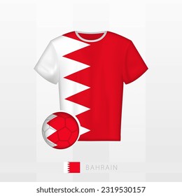 Football uniform of national team of Bahrain with football ball with flag of Bahrain. Soccer jersey and soccerball with flag. Vector template.