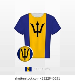 Football uniform of national team of Barbados with football ball with flag of Barbados. Soccer jersey and soccerball with flag. Vector template.