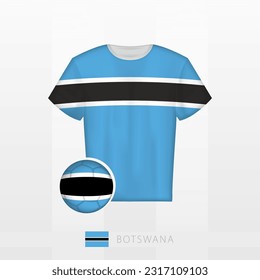 Uniforme de fútbol de la selección nacional de Botsuana con fútbol con bandera de Botswana. Jersey de fútbol y fútbol con bandera. Plantilla de vectores.