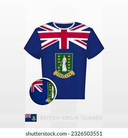 Uniforme de fútbol de la selección nacional de las Islas Vírgenes Británicas con fútbol con bandera de las Islas Vírgenes Británicas. Jersey de fútbol y fútbol con bandera. Plantilla de vectores.