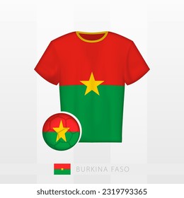 Uniforme de fútbol de la selección nacional de Burkina Faso con fútbol con bandera de Burkina Faso. Jersey de fútbol y fútbol con bandera. Plantilla de vectores.