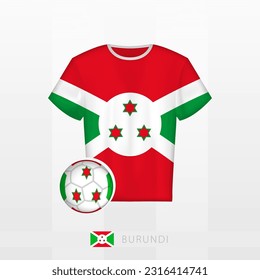 Uniforme de fútbol de la selección nacional de Burundi con fútbol con bandera de Burundi. Jersey de fútbol y fútbol con bandera. Plantilla de vectores.