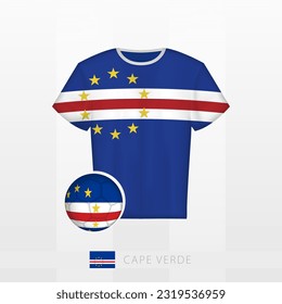 Uniforme de fútbol de la selección nacional de Cabo Verde con fútbol con bandera de Cabo Verde. Jersey de fútbol y fútbol con bandera. Plantilla de vectores.