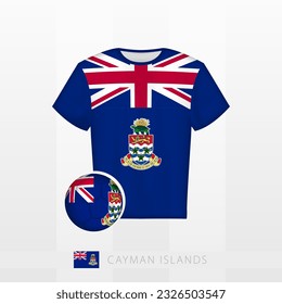 Uniforme de fútbol de la selección nacional de las Islas Caimán con fútbol con bandera de las Islas Caimán. Jersey de fútbol y fútbol con bandera. Plantilla de vectores.