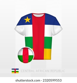 Uniforme de fútbol de la selección nacional de la República Centroafricana con fútbol con bandera de la República Centroafricana. Jersey de fútbol y fútbol con bandera. Plantilla de vectores.