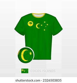 Uniforme de fútbol de la selección nacional de las Islas Cocos con fútbol con bandera de las Islas Cocos. Jersey de fútbol y fútbol con bandera. Plantilla de vectores.