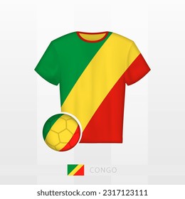 Uniforme de fútbol de la selección nacional del Congo con fútbol con bandera del Congo. Jersey de fútbol y fútbol con bandera. Plantilla de vectores.