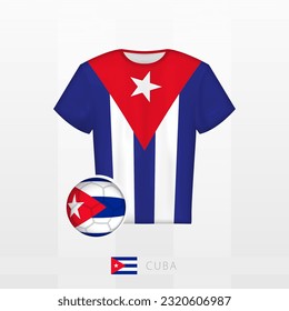 Uniforme de fútbol de la selección nacional de Cuba con fútbol con bandera de Cuba. Jersey de fútbol y fútbol con bandera. Plantilla de vectores.