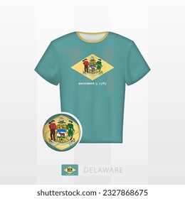 Uniforme de fútbol de la selección nacional de Delaware con la bandera de Delaware. Jersey de fútbol y fútbol con bandera. Plantilla de vectores.