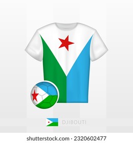 Football uniform of national team of Djibouti with football ball with flag of Djibouti. Soccer jersey and soccerball with flag. Vector template.