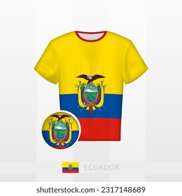 Uniforme de fútbol de la selección nacional de Ecuador con fútbol con bandera de Ecuador. Jersey de fútbol y fútbol con bandera. Plantilla de vectores.