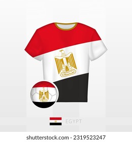 Football uniform of national team of Egypt with football ball with flag of Egypt. Soccer jersey and soccerball with flag. Vector template.