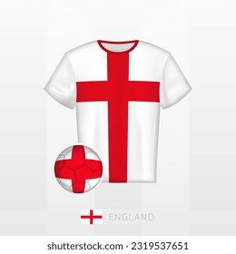 Football uniform of national team of England with football ball with flag of England. Soccer jersey and soccerball with flag. Vector template.