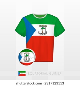 Uniforme de fútbol de la selección nacional de Guinea Ecuatorial con fútbol con bandera de Guinea Ecuatorial. Jersey de fútbol y fútbol con bandera. Plantilla de vectores.