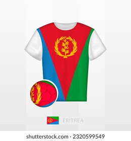 Uniforme de fútbol de la selección nacional de Eritrea con fútbol con bandera de Eritrea. Jersey de fútbol y fútbol con bandera. Plantilla de vectores.