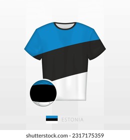 Football uniform of national team of Estonia with football ball with flag of Estonia. Soccer jersey and soccerball with flag. Vector template.
