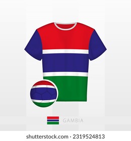 Uniforme de fútbol de la selección nacional de Gambia con fútbol con bandera de Gambia. Jersey de fútbol y fútbol con bandera. Plantilla de vectores.