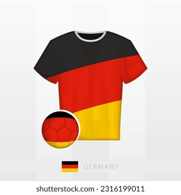 Uniforme de fútbol de la selección nacional de Alemania con fútbol con bandera de Alemania. Jersey de fútbol y fútbol con bandera. Plantilla de vectores.