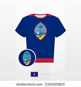 Uniforme de fútbol de la selección nacional de Guam con fútbol con bandera de Guam. Jersey de fútbol y fútbol con bandera. Plantilla de vectores.