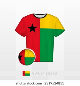 Uniforme de fútbol de la selección nacional de Guinea-Bissau con fútbol con bandera de Guinea-Bissau. Jersey de fútbol y fútbol con bandera. Plantilla de vectores.