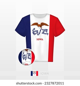 Football uniform of national team of Iowa with football ball with flag of Iowa. Soccer jersey and soccerball with flag. Vector template.