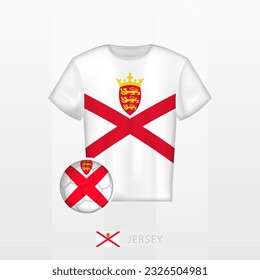 Football uniform of national team of Jersey with football ball with flag of Jersey. Soccer jersey and soccerball with flag. Vector template.