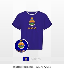 Uniforme de fútbol de la selección nacional de Kansas con fútbol con bandera de Kansas. Jersey de fútbol y fútbol con bandera. Plantilla de vectores.