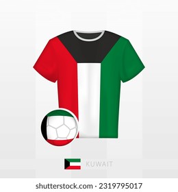 Football uniform of national team of Kuwait with football ball with flag of Kuwait. Soccer jersey and soccerball with flag. Vector template.