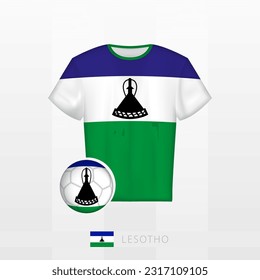 Uniforme de fútbol de la selección nacional de Lesoto con fútbol con bandera de Lesoto. Jersey de fútbol y fútbol con bandera. Plantilla de vectores.