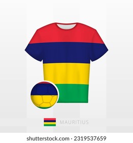 Uniforme de fútbol de la selección nacional de Mauricio con fútbol con bandera de Mauricio. Jersey de fútbol y fútbol con bandera. Plantilla de vectores.