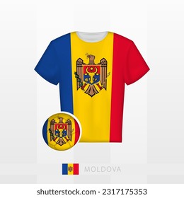 Uniforme de fútbol de la selección nacional de Moldavia con fútbol con bandera de Moldavia. Jersey de fútbol y fútbol con bandera. Plantilla de vectores.