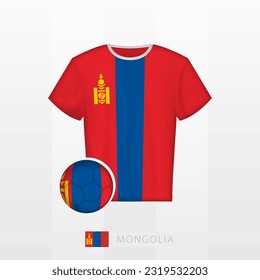 Uniforme de fútbol de la selección nacional de Mongolia con fútbol con bandera de Mongolia. Jersey de fútbol y fútbol con bandera. Plantilla de vectores.