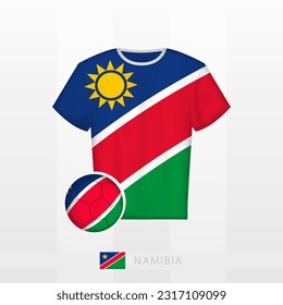 Uniforme de fútbol de la selección nacional de Namibia con fútbol con bandera de Namibia. Jersey de fútbol y fútbol con bandera. Plantilla de vectores.