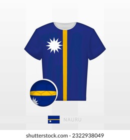 Football uniform of national team of Nauru with football ball with flag of Nauru. Soccer jersey and soccerball with flag. Vector template.