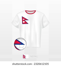 Uniforme de fútbol de la selección nacional de Nepal con fútbol con bandera de Nepal. Jersey de fútbol y fútbol con bandera. Plantilla de vectores.