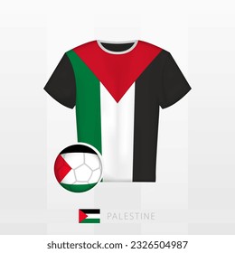 Football uniform of national team of Palestine with football ball with flag of Palestine. Soccer jersey and soccerball with flag. Vector template.