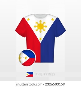 Football uniform of national team of Philippines with football ball with flag of Philippines. Soccer jersey and soccerball with flag. Vector template.