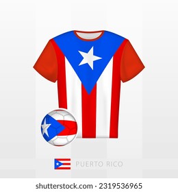 Football uniform of national team of Puerto Rico with football ball with flag of Puerto Rico. Soccer jersey and soccerball with flag. Vector template.