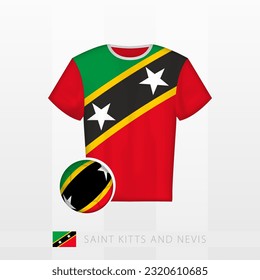 Uniforme de fútbol de la selección nacional de Saint Kitts y Nevis con fútbol con bandera de Saint Kitts y Nevis. Jersey de fútbol y fútbol con bandera. Plantilla de vectores.