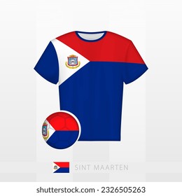 Uniforme de fútbol de la selección nacional de San Martín con fútbol con bandera de San Martín. Jersey de fútbol y fútbol con bandera. Plantilla de vectores.