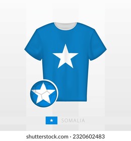 Uniforme de fútbol de la selección nacional de Somalia con fútbol con bandera de Somalia. Jersey de fútbol y fútbol con bandera. Plantilla de vectores.